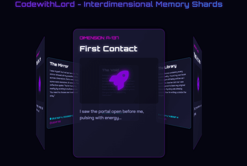 Interdimensional Memory Carousel | 3D Interactive Space-Themed Experience with HTML, CSS & JavaScript 